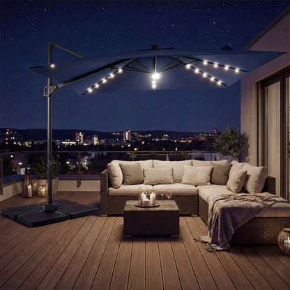 10 FT Cantilever Patio Umbrella with 32 Solar LED Lights and 220 LBS Bas, Dark Blue Outdoor Umbrellas at Gallery Canada