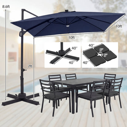 10 FT Cantilever Patio Umbrella with 32 Solar LED Lights and 220 LBS Bas, Dark Blue Outdoor Umbrellas at Gallery Canada