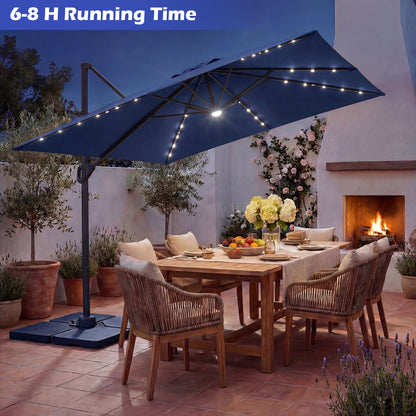 10 FT Cantilever Patio Umbrella with 32 Solar LED Lights and 220 LBS Bas, Dark Blue Outdoor Umbrellas at Gallery Canada