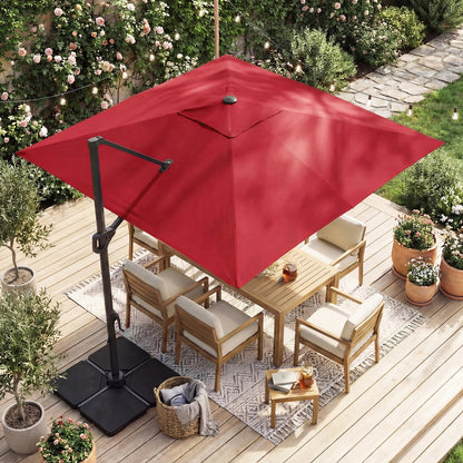 10 FT Cantilever Patio Umbrella with 32 Solar LED Lights and 220 LBS Bas, Red Outdoor Umbrellas at Gallery Canada
