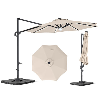 10 FT Cantilever Patio Umbrella with 35 Solar LED Lights and 220 LBS Base, Beige Outdoor Umbrellas at Gallery Canada