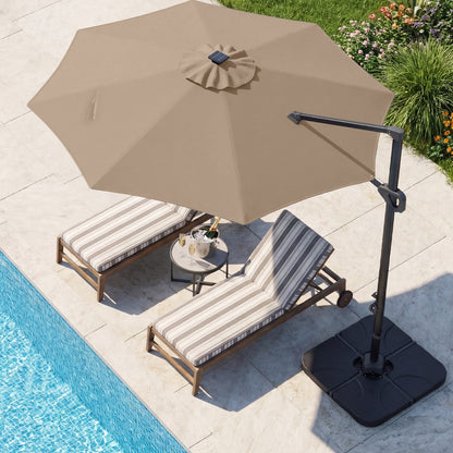 10 FT Cantilever Patio Umbrella with 35 Solar LED Lights and 220 LBS Base, Brown Outdoor Umbrellas at Gallery Canada