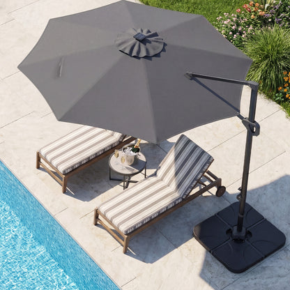 10 FT Cantilever Patio Umbrella with 35 Solar LED Lights and 220 LBS Base, Gray Outdoor Umbrellas at Gallery Canada