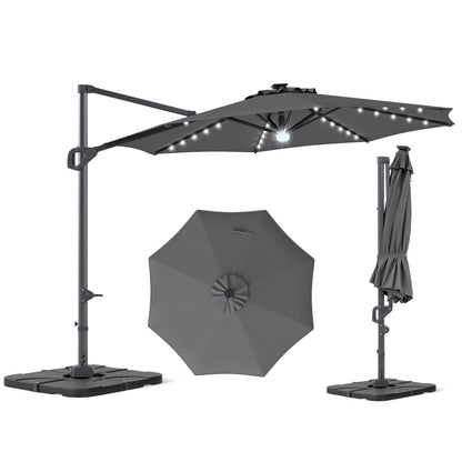 10 FT Cantilever Patio Umbrella with 35 Solar LED Lights and 220 LBS Base, Gray Outdoor Umbrellas at Gallery Canada