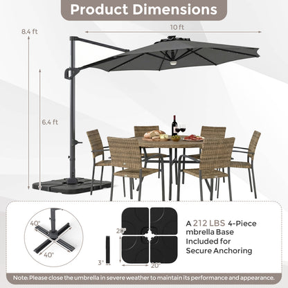 10 FT Cantilever Patio Umbrella with 35 Solar LED Lights and 220 LBS Base, Gray Outdoor Umbrellas at Gallery Canada