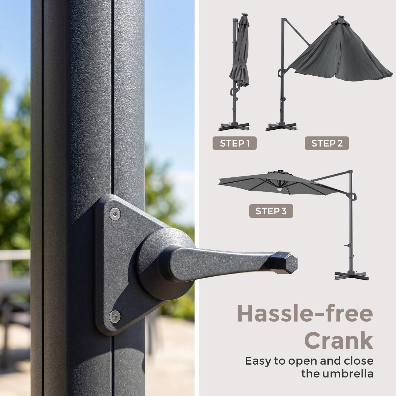 10 FT Cantilever Patio Umbrella with 35 Solar LED Lights and 220 LBS Base, Gray Outdoor Umbrellas at Gallery Canada