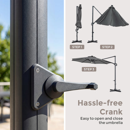 10 FT Cantilever Patio Umbrella with 35 Solar LED Lights and 220 LBS Base, Gray Outdoor Umbrellas at Gallery Canada