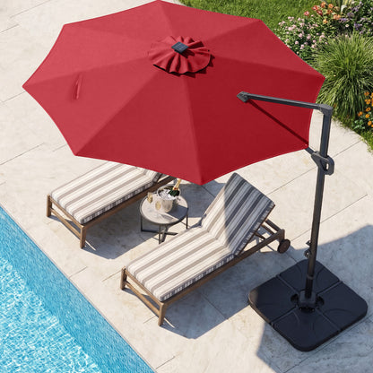 10 FT Cantilever Patio Umbrella with 35 Solar LED Lights and 220 LBS Base, Red Outdoor Umbrellas at Gallery Canada
