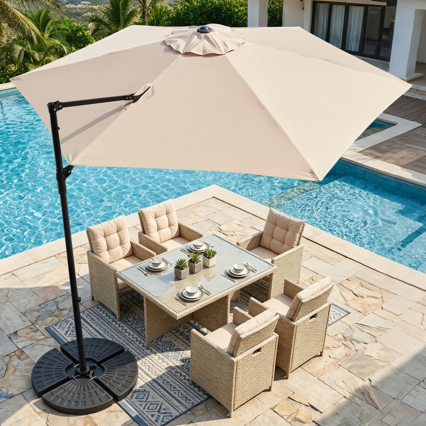 10 FT Cantilever Patio Umbrella, 360° Rotation, Beige