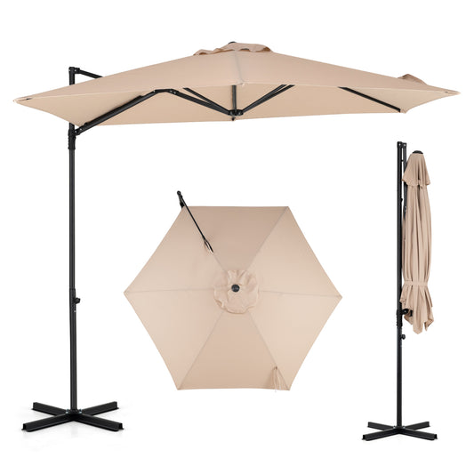 10 FT Cantilever Patio Umbrella, 360° Rotation, Beige Outdoor Umbrellas Beige at Gallery Canada