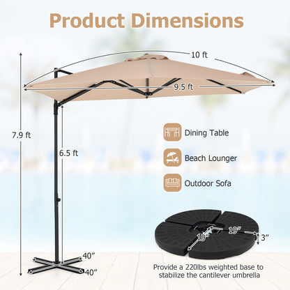 10 FT Cantilever Patio Umbrella, 360° Rotation, Beige