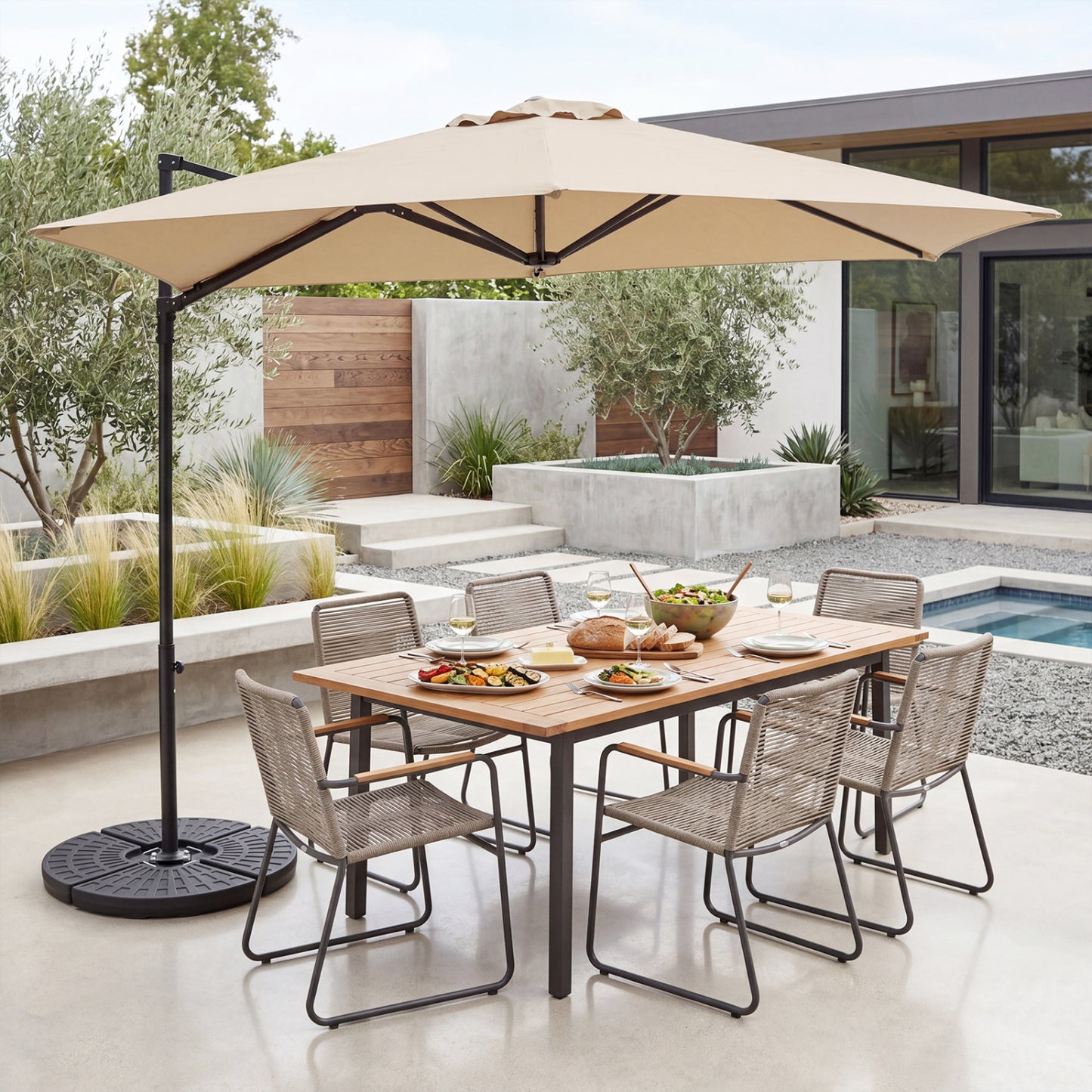 10 FT Cantilever Patio Umbrella, 360° Rotation, Beige