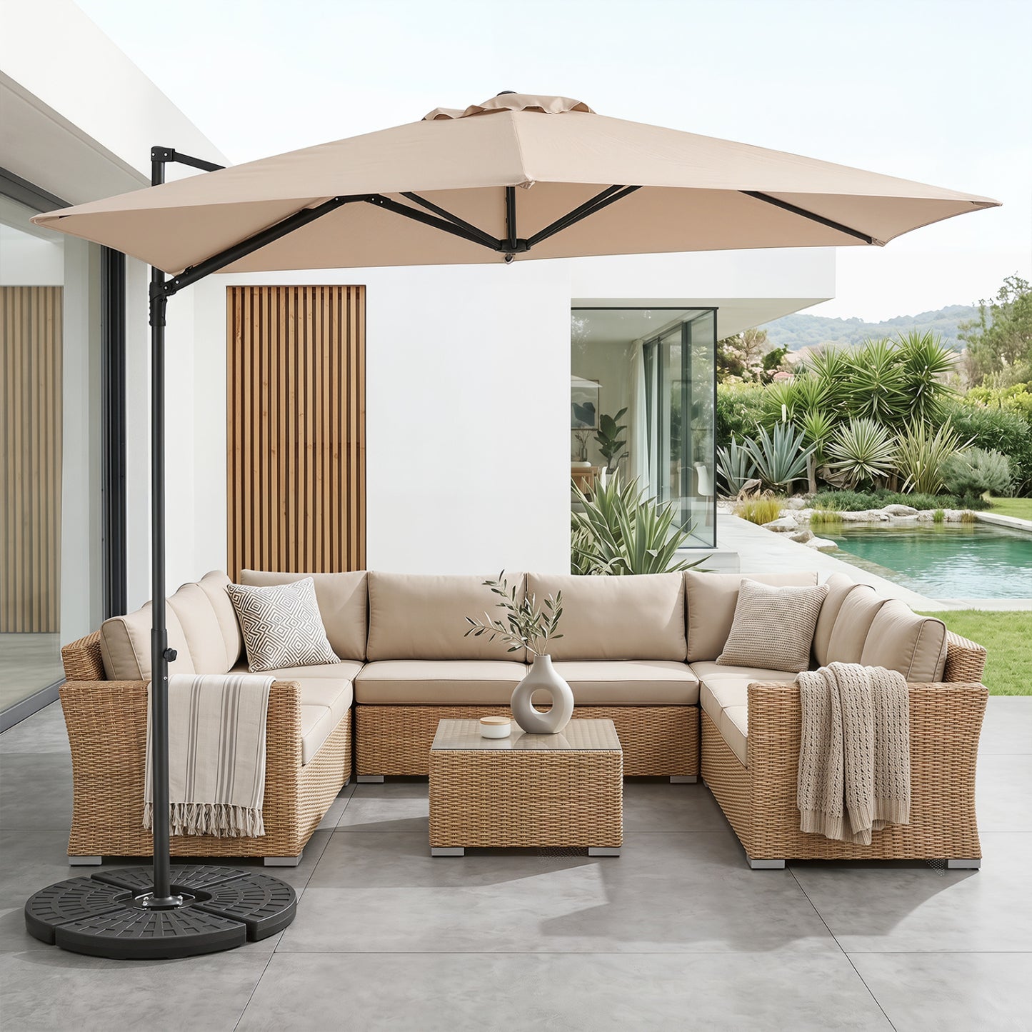 10 FT Cantilever Patio Umbrella, 360° Rotation, Beige