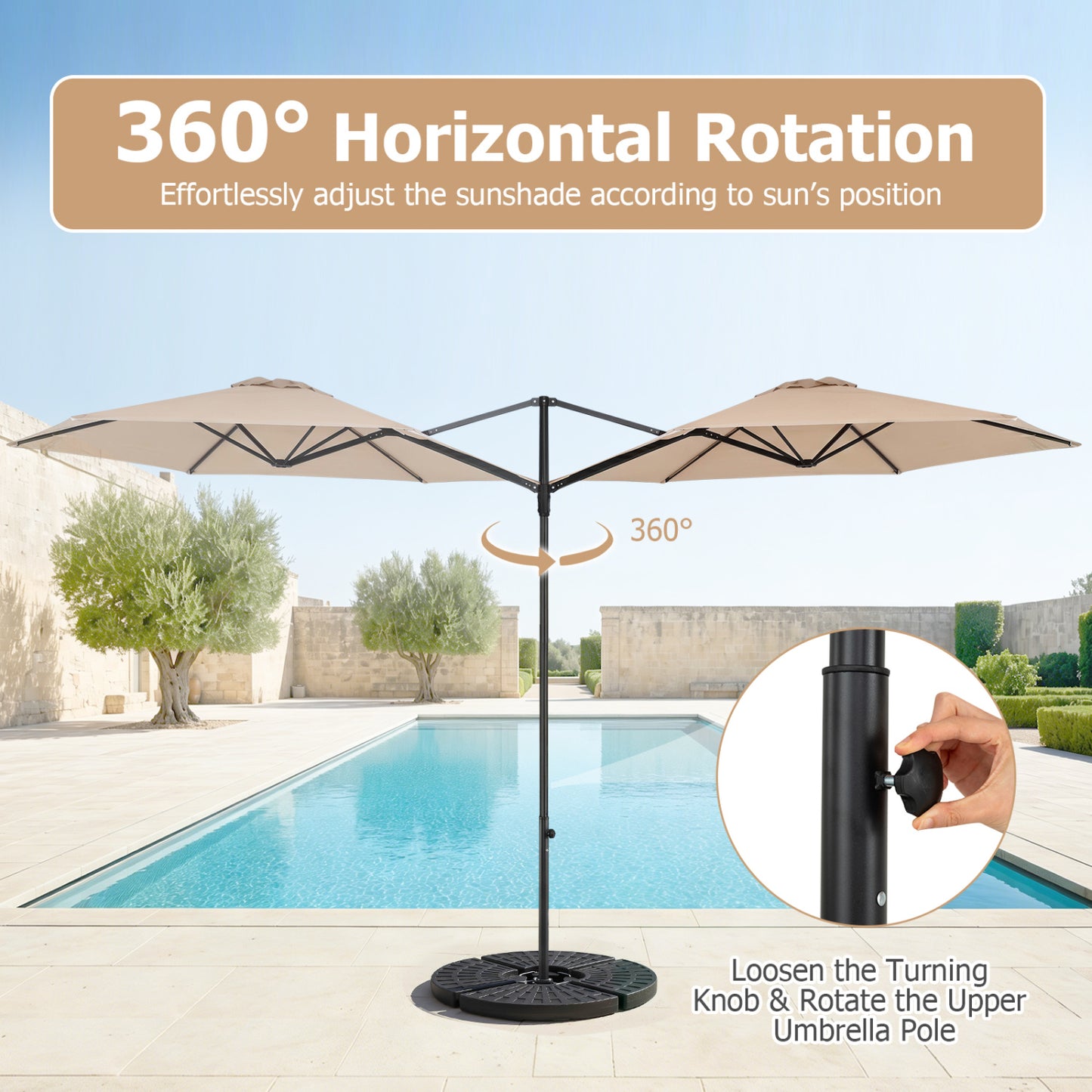 10 FT Cantilever Patio Umbrella, 360° Rotation, Beige