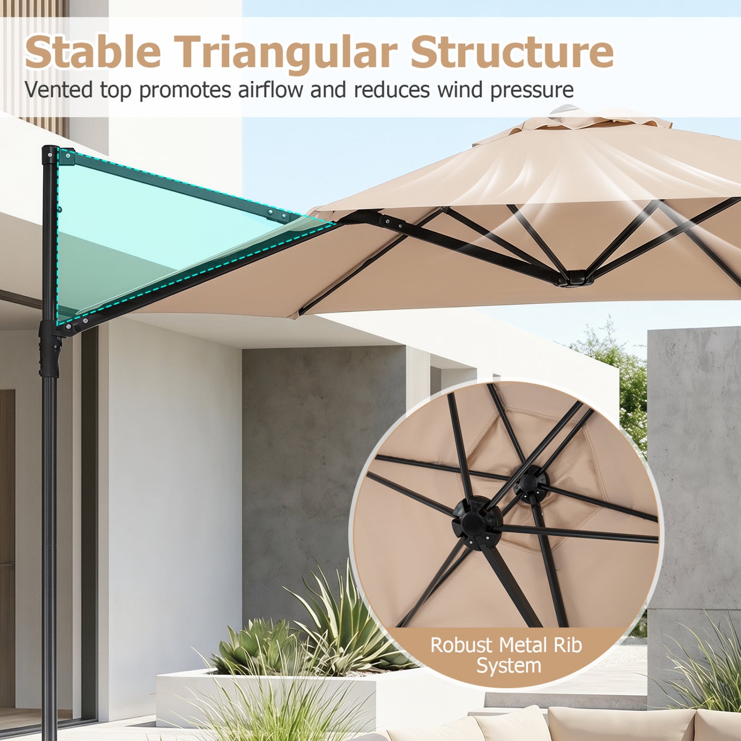 10 FT Cantilever Patio Umbrella, 360° Rotation, Beige