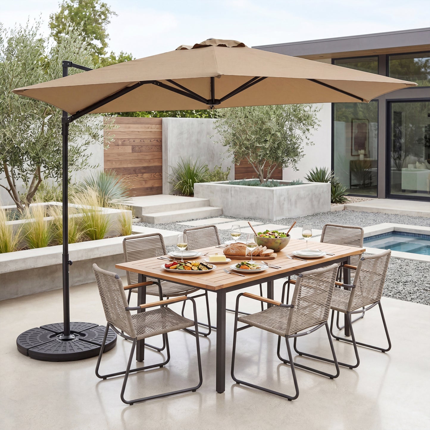 10 FT Cantilever Patio Umbrella, 360° Rotation, Tan