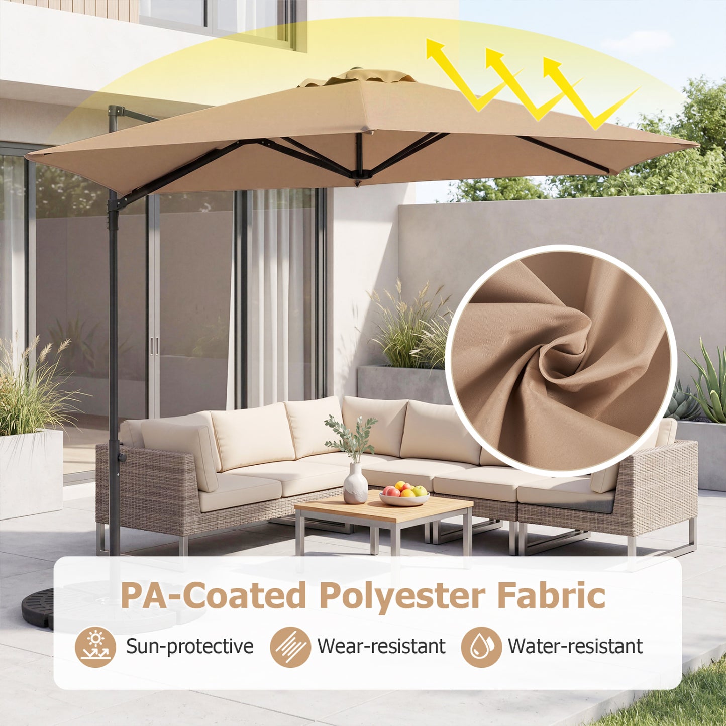 10 FT Cantilever Patio Umbrella, 360° Rotation, Tan