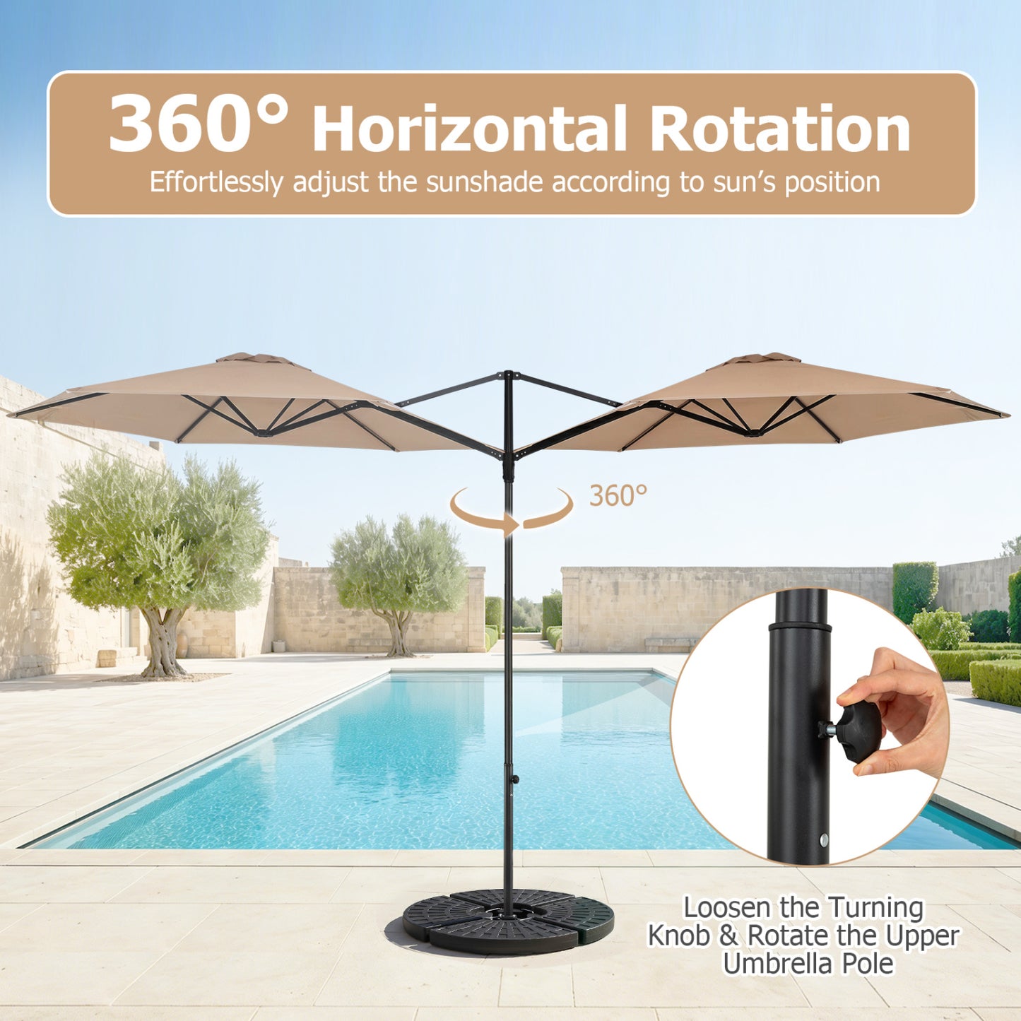 10 FT Cantilever Patio Umbrella, 360° Rotation, Tan