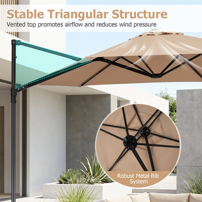 10 FT Cantilever Patio Umbrella, 360° Rotation, Tan