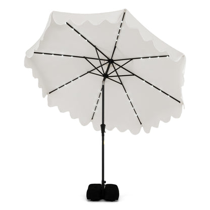 10 FT Outdoor Patio Umbrella, Solar LED Lights, Weighted Base, Beige Outdoor Umbrellas at Gallery Canada