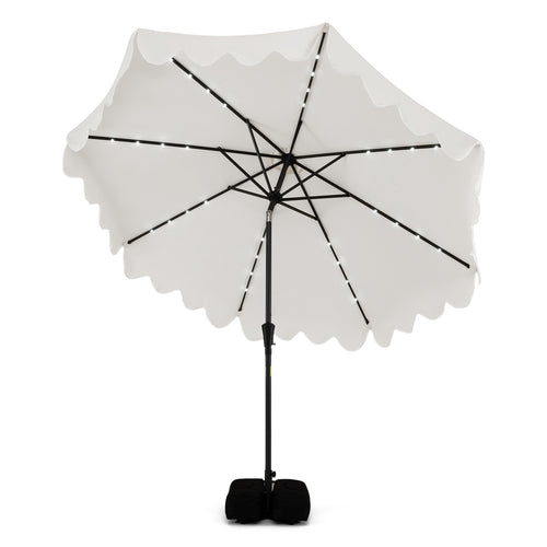 10 FT Outdoor Patio Umbrella, Solar LED Lights, Weighted Base, Beige