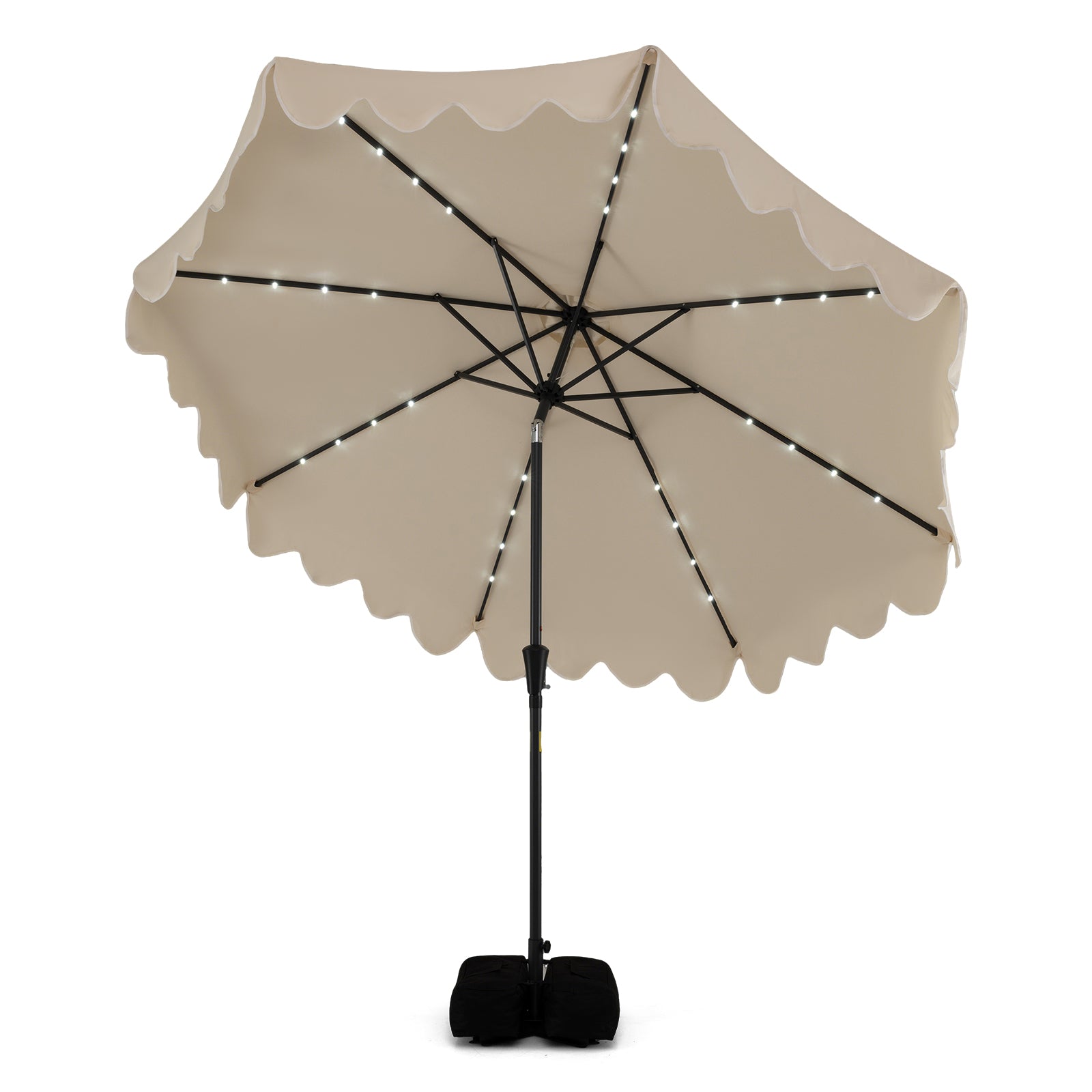10 FT Outdoor Patio Umbrella, Solar LED Lights, Weighted Base, Brown Outdoor Umbrellas Brown at Gallery Canada