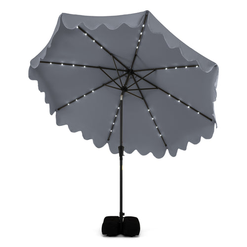10 FT Outdoor Patio Umbrella, Solar LED Lights, Weighted Base, Gray