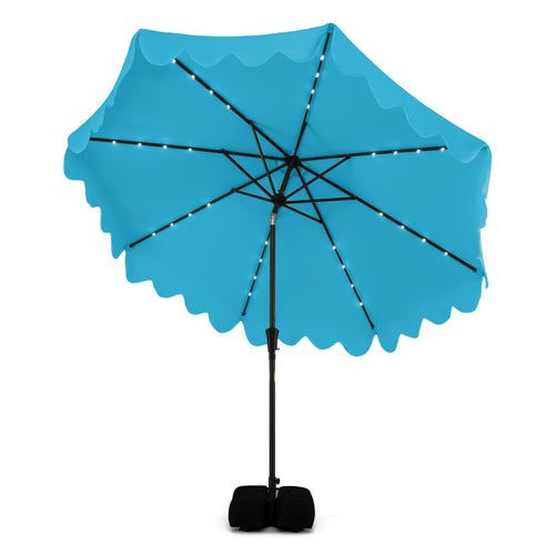 10 Ft Outdoor Patio Umbrella, Solar LED Lights, Weighted Base, Turquoise