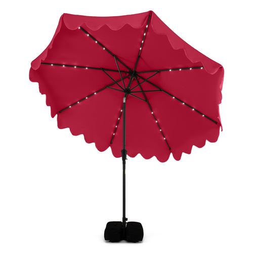 10 FT Patio Umbrella With Solar LED Lights, Weighted Base, Red