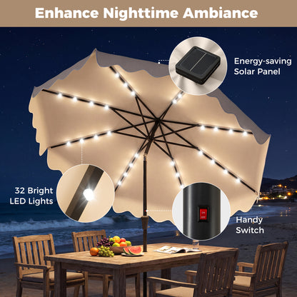 10 FT Outdoor Patio Umbrella, Solar LED Lights, Weighted Base, Beige Outdoor Umbrellas at Gallery Canada