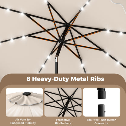 10 FT Outdoor Patio Umbrella, Solar LED Lights, Weighted Base, Beige Outdoor Umbrellas at Gallery Canada