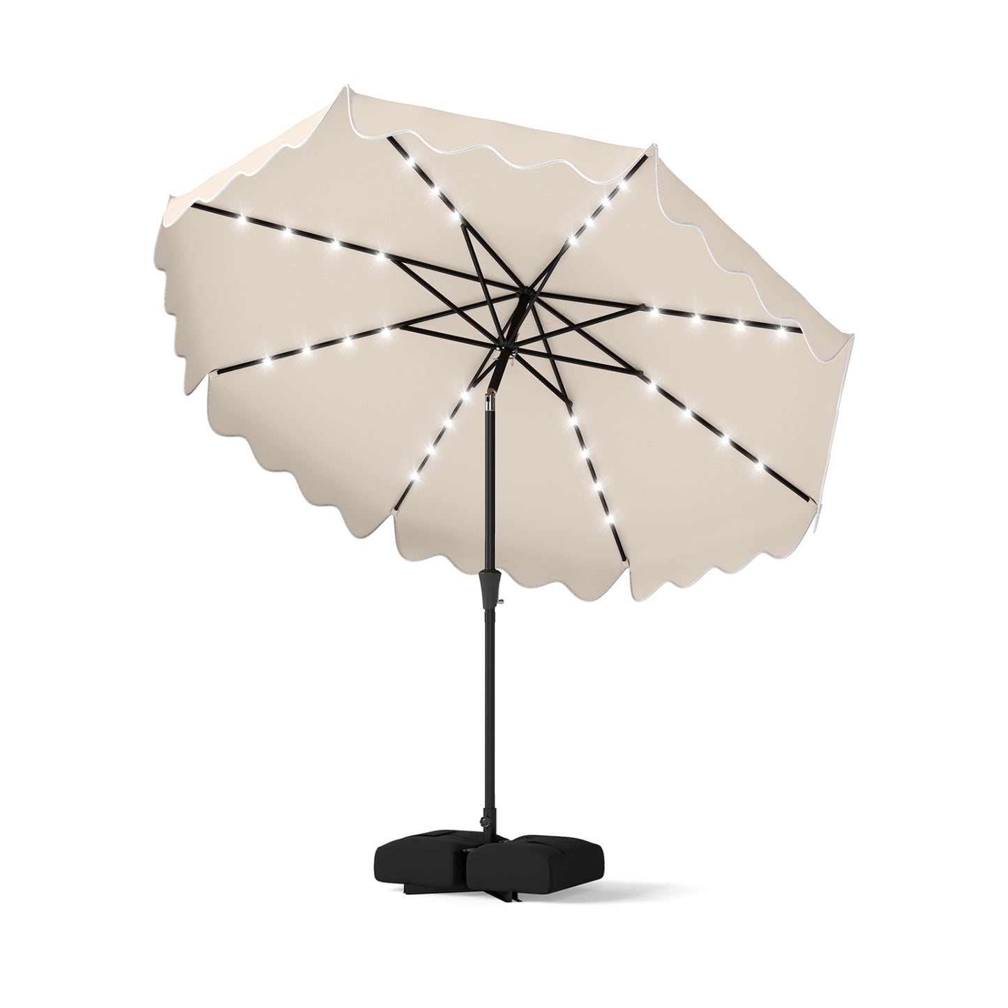 10 FT Outdoor Patio Umbrella, Solar LED Lights, Weighted Base, Beige Outdoor Umbrellas at Gallery Canada