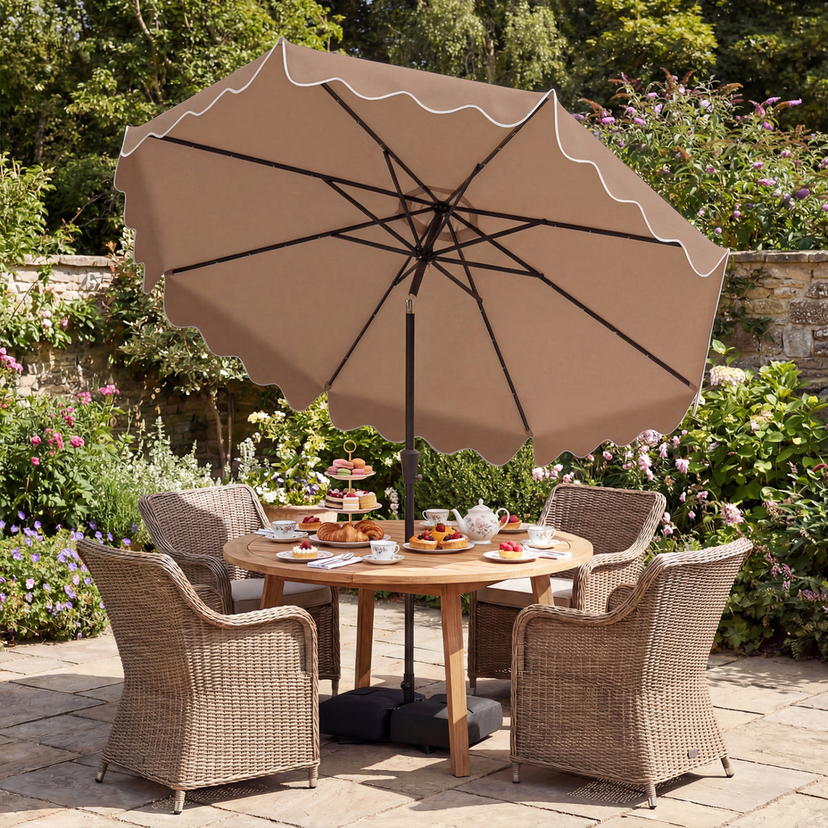 10 FT Outdoor Patio Umbrella, Solar LED Lights, Weighted Base, Brown Outdoor Umbrellas at Gallery Canada