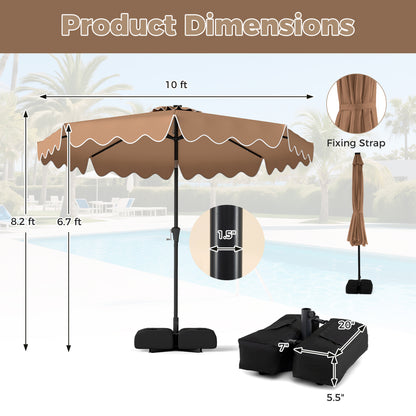 10 FT Outdoor Patio Umbrella, Solar LED Lights, Weighted Base, Brown Outdoor Umbrellas at Gallery Canada
