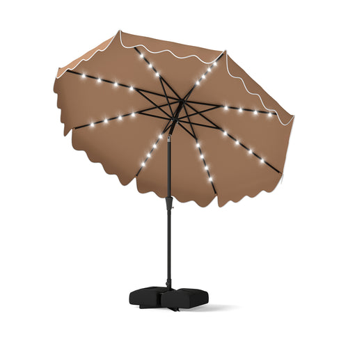 10 FT Outdoor Patio Umbrella, Solar LED Lights, Weighted Base, Brown