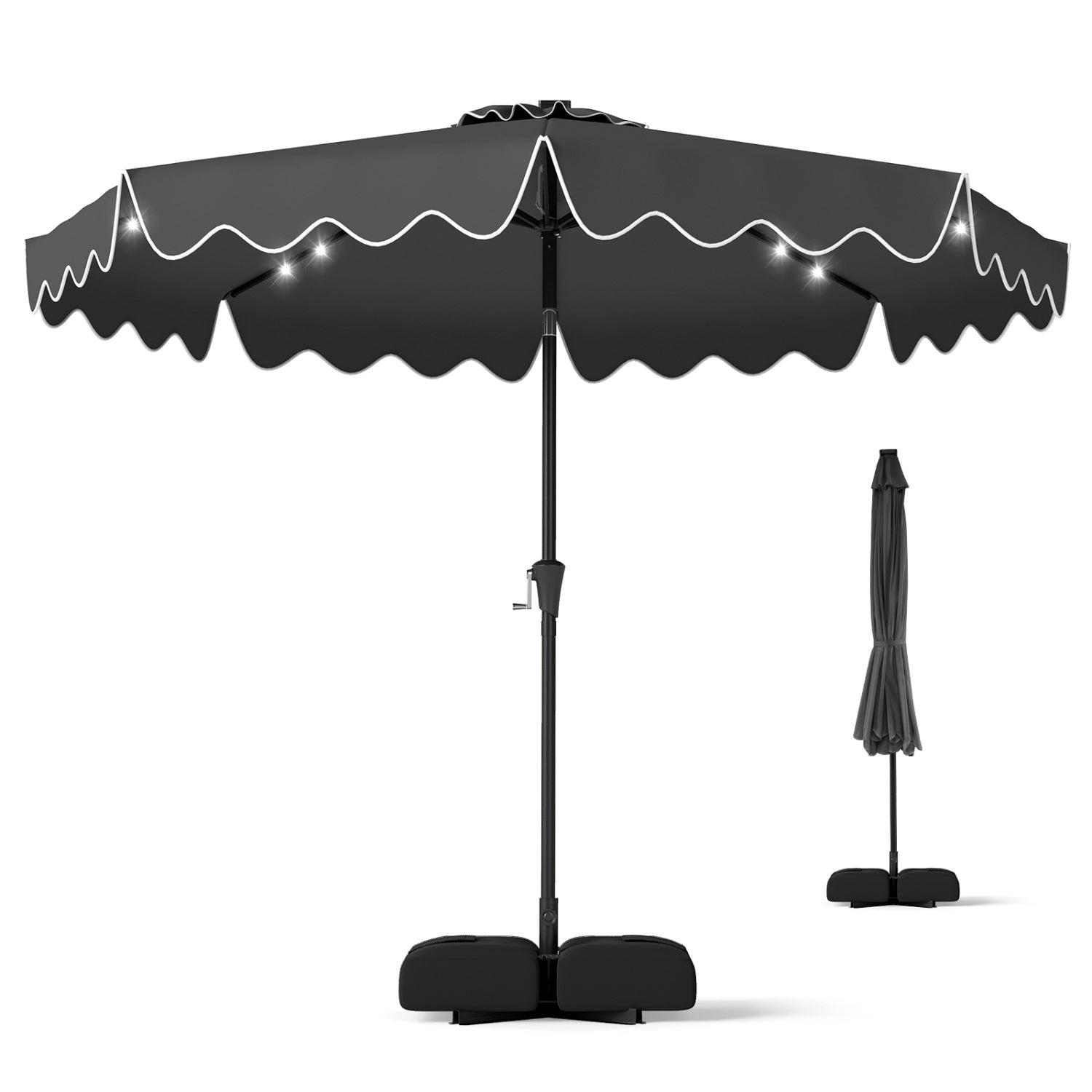 10 FT Outdoor Patio Umbrella, Solar LED Lights, Weighted Base, Gray Outdoor Umbrellas at Gallery Canada