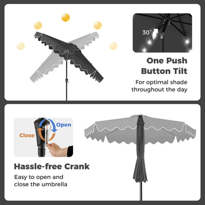 10 FT Outdoor Patio Umbrella, Solar LED Lights, Weighted Base, Gray Outdoor Umbrellas at Gallery Canada