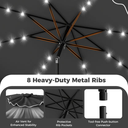 10 FT Outdoor Patio Umbrella, Solar LED Lights, Weighted Base, Gray Outdoor Umbrellas at Gallery Canada