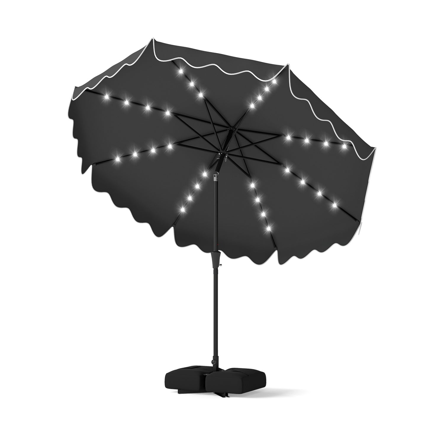 10 FT Outdoor Patio Umbrella, Solar LED Lights, Weighted Base, Gray Outdoor Umbrellas Gray at Gallery Canada
