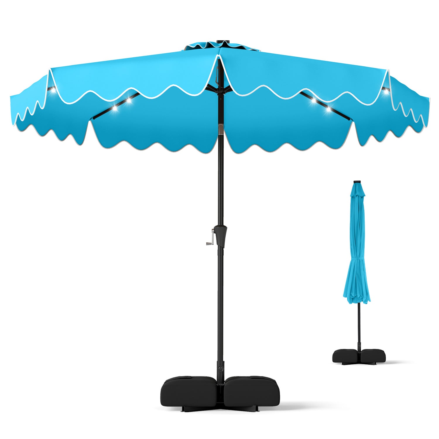 10 Ft Outdoor Patio Umbrella, Solar LED Lights, Weighted Base, Turquoise Outdoor Umbrellas at Gallery Canada