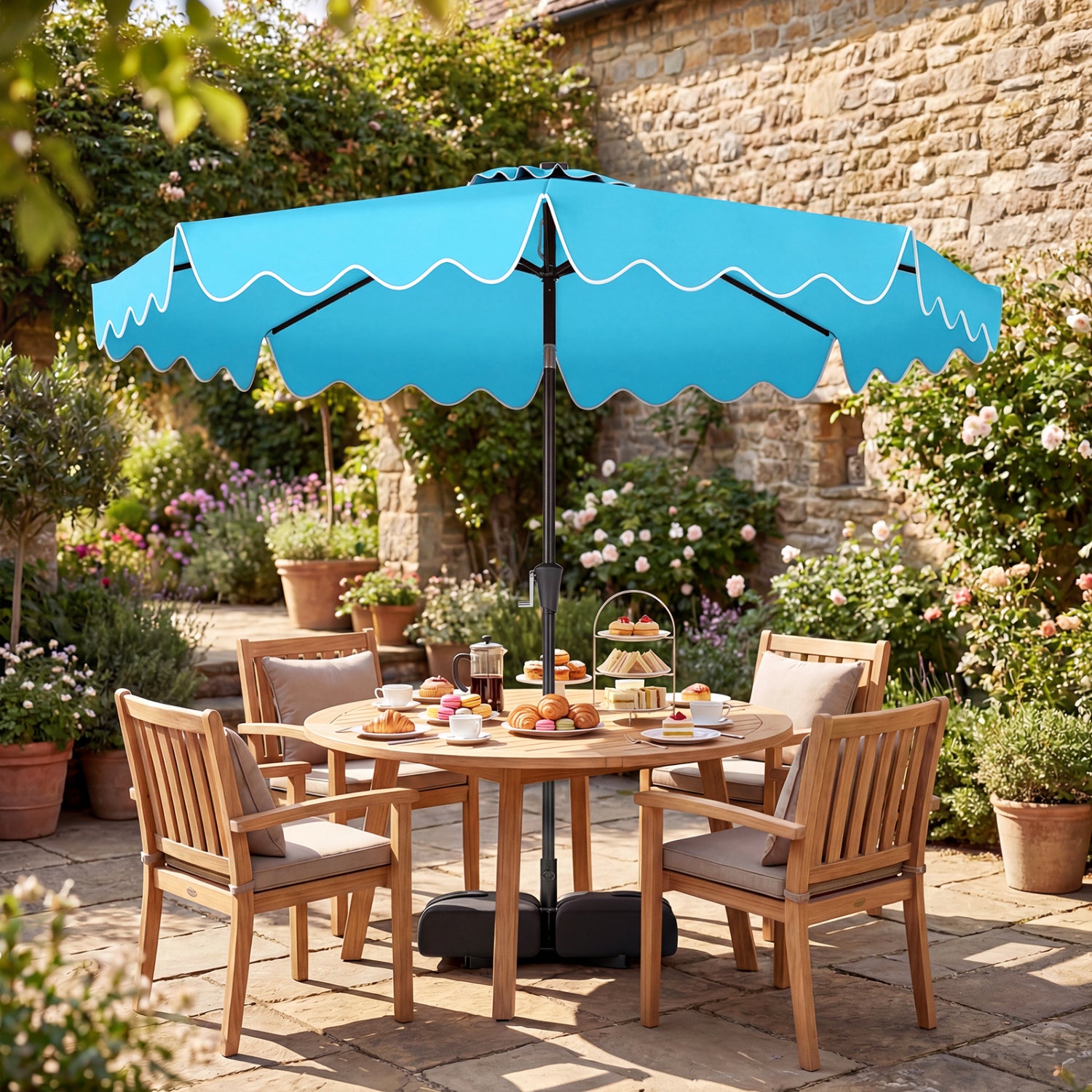 10 Ft Outdoor Patio Umbrella, Solar LED Lights, Weighted Base, Turquoise Outdoor Umbrellas at Gallery Canada