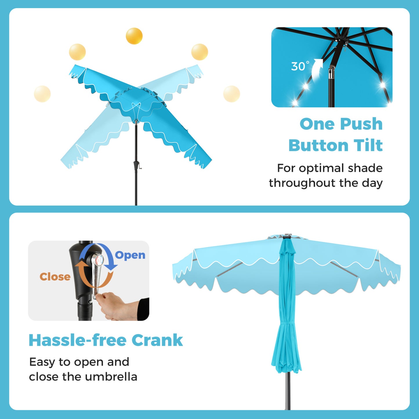 10 Ft Outdoor Patio Umbrella, Solar LED Lights, Weighted Base, Turquoise Outdoor Umbrellas at Gallery Canada