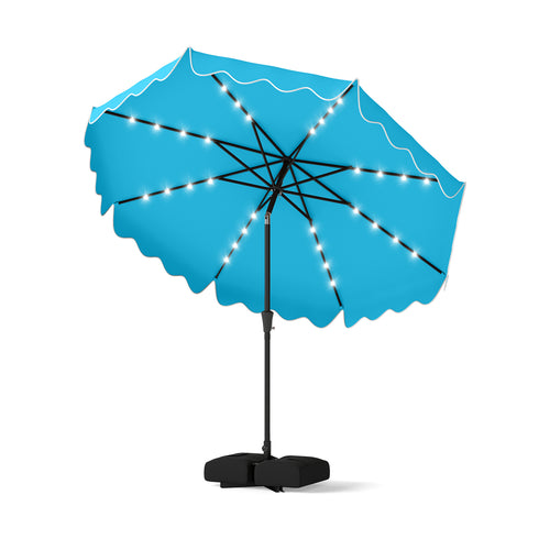 10 Ft Outdoor Patio Umbrella, Solar LED Lights, Weighted Base, Turquoise