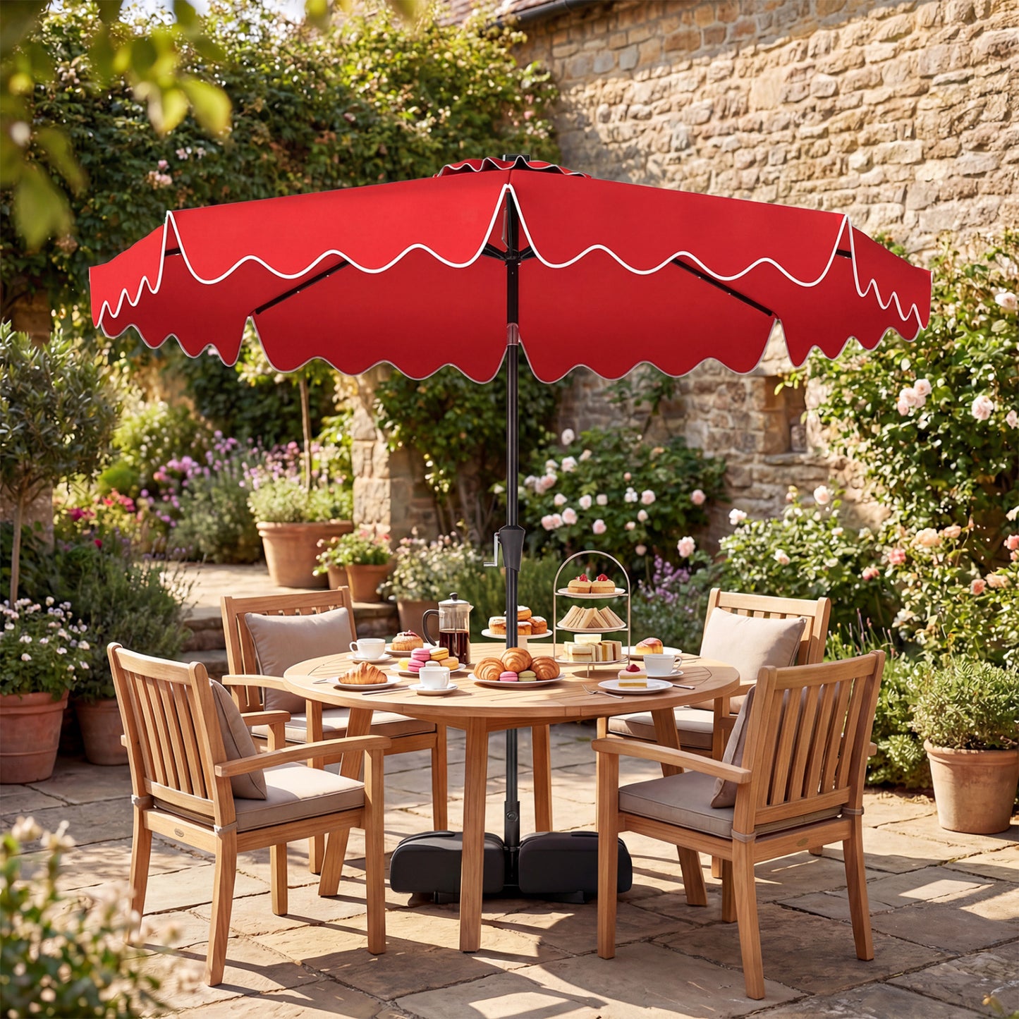 10 FT Patio Umbrella With Solar LED Lights, Weighted Base, Red Outdoor Umbrellas at Gallery Canada
