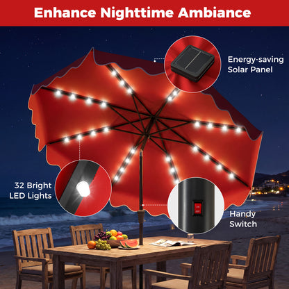 10 FT Patio Umbrella With Solar LED Lights, Weighted Base, Red Outdoor Umbrellas at Gallery Canada