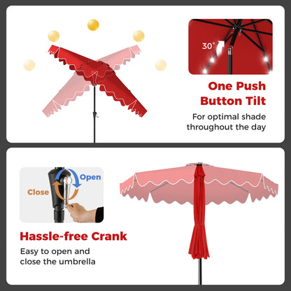 10 FT Patio Umbrella With Solar LED Lights, Weighted Base, Red Outdoor Umbrellas at Gallery Canada