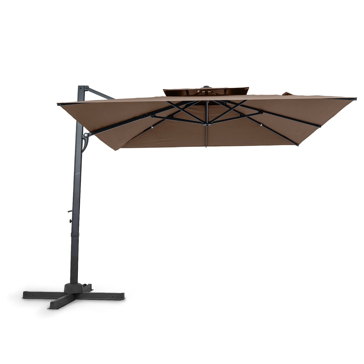 10 Ft Patio Cantilever Umbrella, 360° Rotation, 8 Ribs, Tan Outdoor Umbrellas at Gallery Canada
