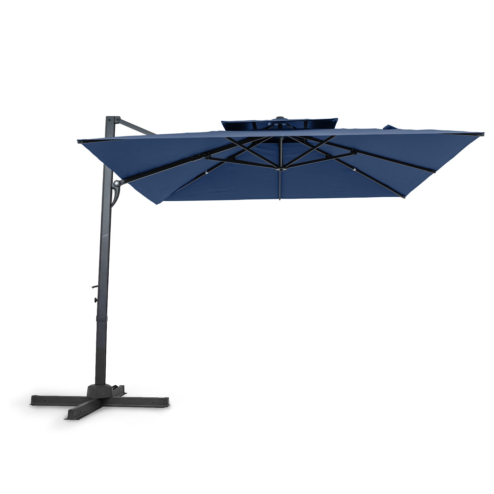 10 FT Patio Cantilever Umbrella, 360° Rotation, 8 Ribs, Navy Outdoor Umbrellas Navy at Gallery Canada