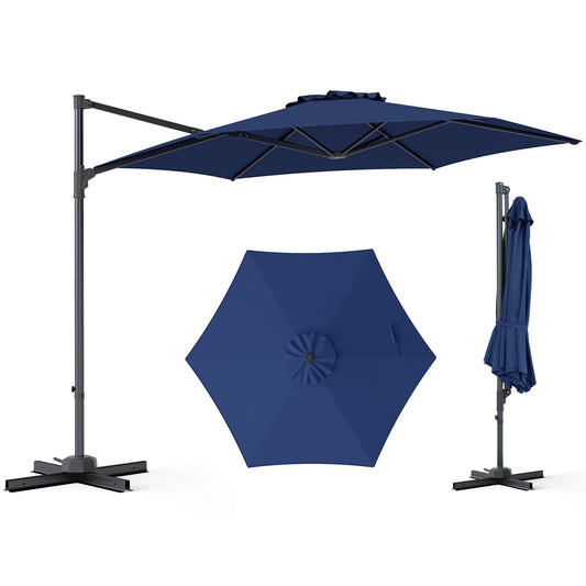10 FT Patio Cantilever Umbrella, 360° Rotation, Air Vent, Blue Outdoor Umbrellas Blue at Gallery Canada