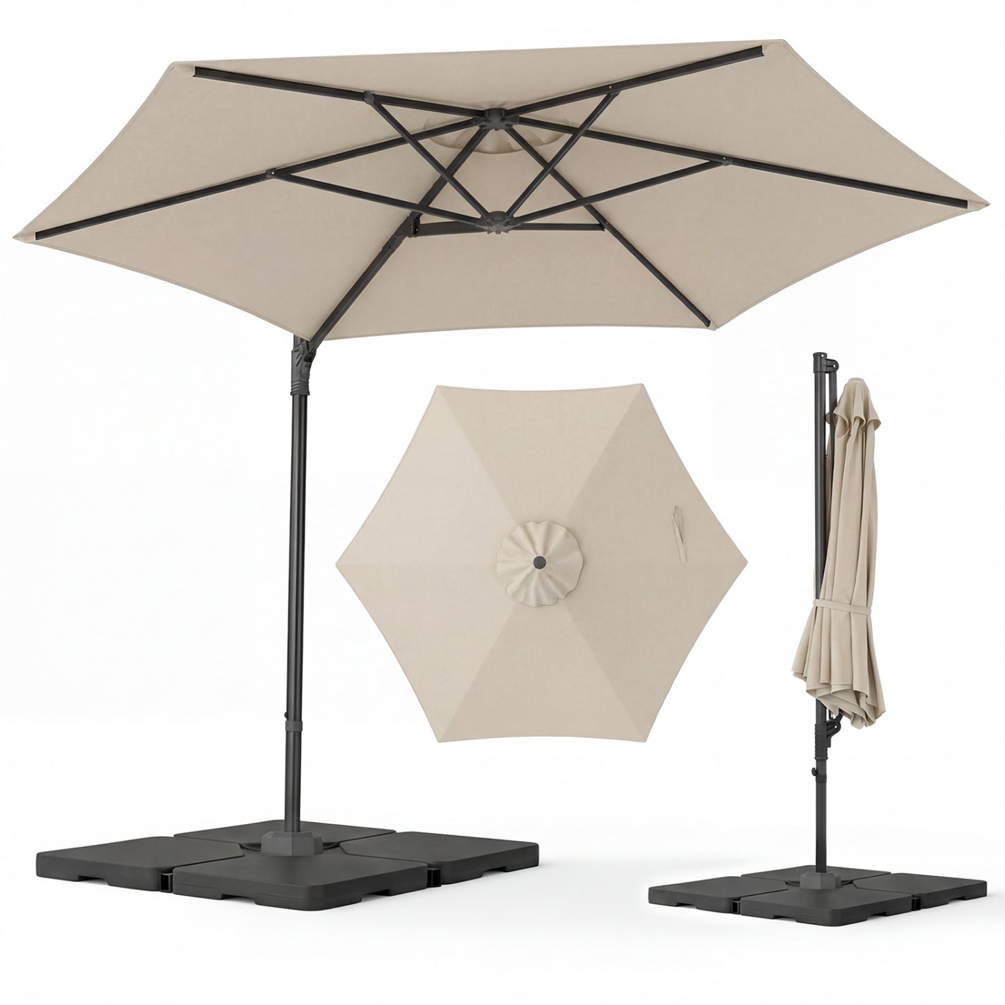10 FT Patio Cantilever Umbrella, 360° Rotation, Beige Outdoor Umbrellas at Gallery Canada
